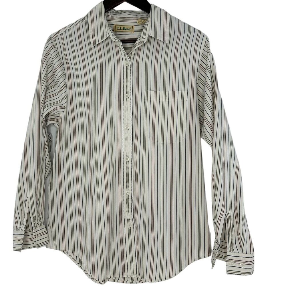 Vintage 1980s LL Bean Striped Button Up Shirt Womens Size 10 Heritage Quality